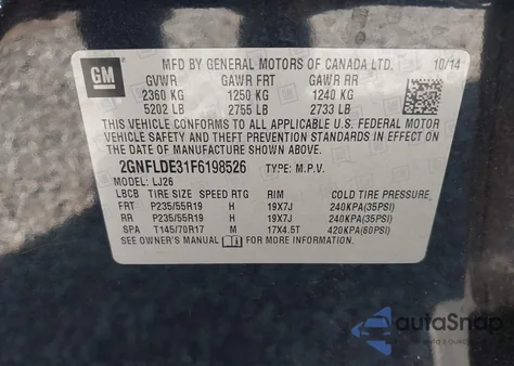 2015 Chevrolet Equinox Ltz из США, поврежденный, VIN 2GNFLDE31F6198526
